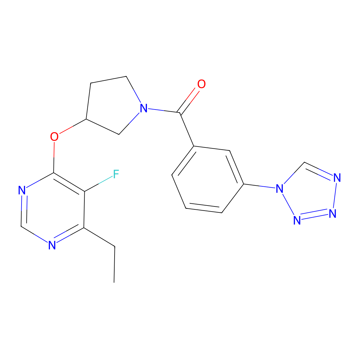 (3-(1H-tetrazol-1-yl)phenyl)(3-((6-ethyl-5-fluoropyrimidin-4-yl)oxy)pyrrolidin-1-yl)methanone molecular structure, CAS 2034523-90-3