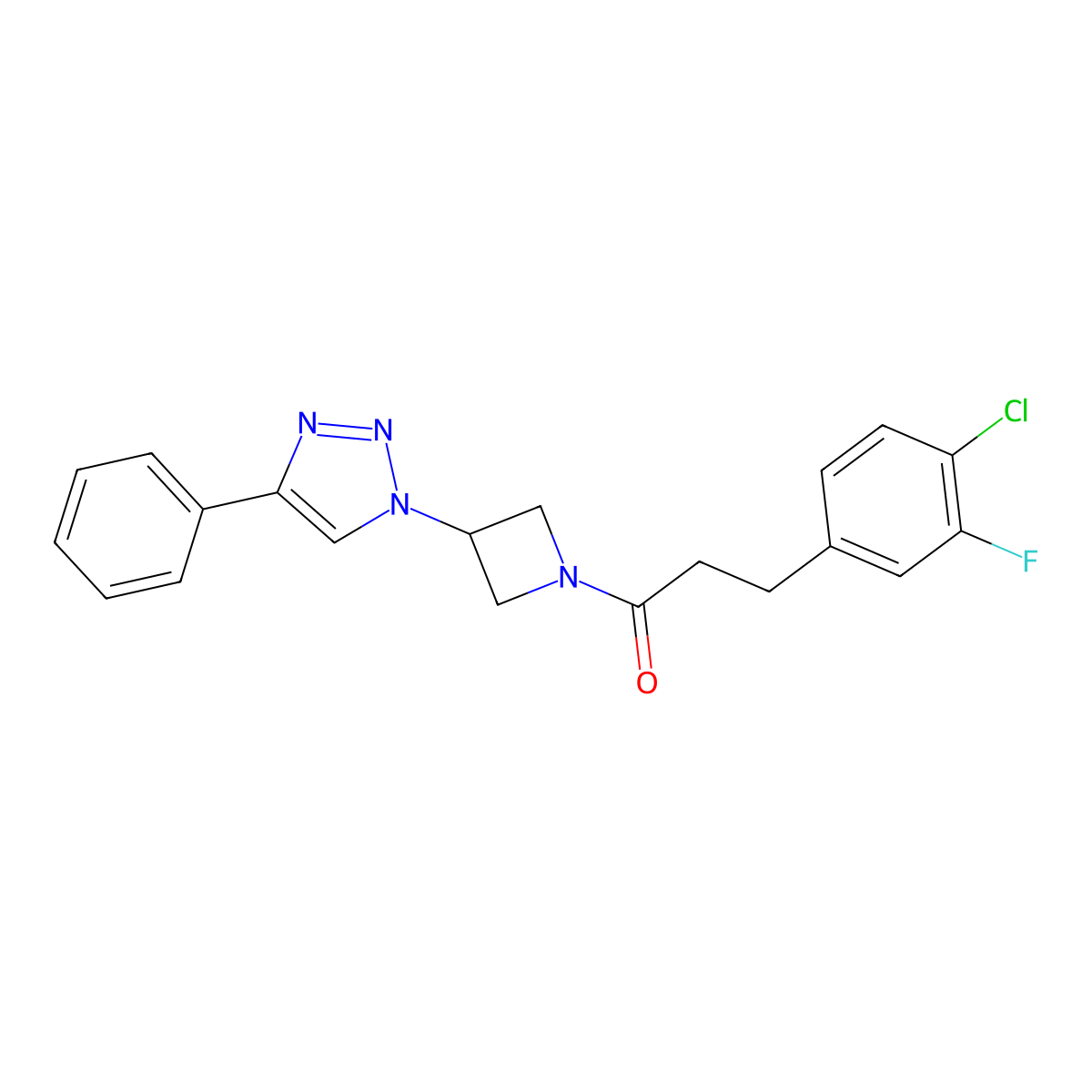 3-(4-chloro-3-fluorophenyl)-1-(3-(4-phenyl-1H-1,2,3-triazol-1-yl)azetidin-1-yl)propan-1-one molecular structure, CAS 2034523-94-7