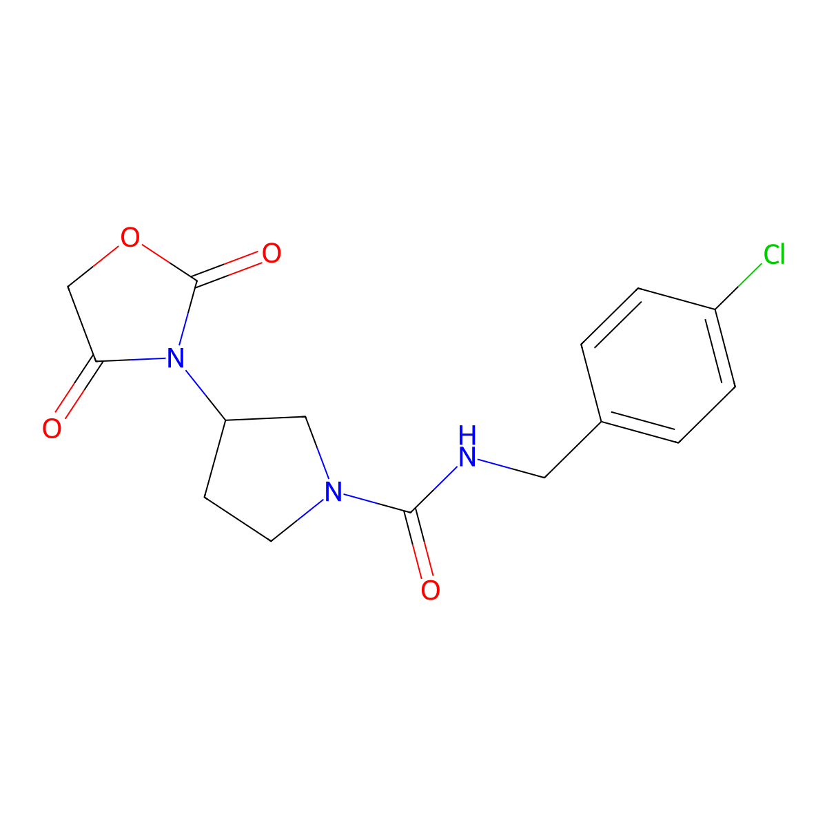 N-(4-chlorobenzyl)-3-(2,4-dioxooxazolidin-3-yl)pyrrolidine-1-carboxamide molecular structure, CAS 2034523-96-9