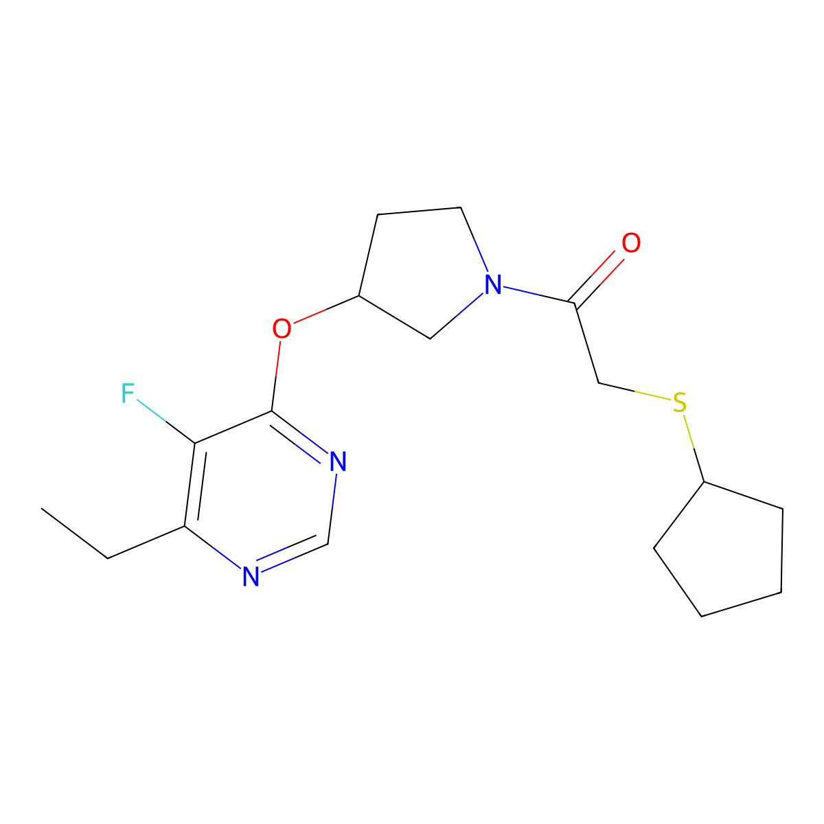 2-(Cyclopentylthio)-1-(3-((6-ethyl-5-fluoropyrimidin-4-yl)oxy)pyrrolidin-1-yl)ethanone molecular structure, CAS 2034523-97-0