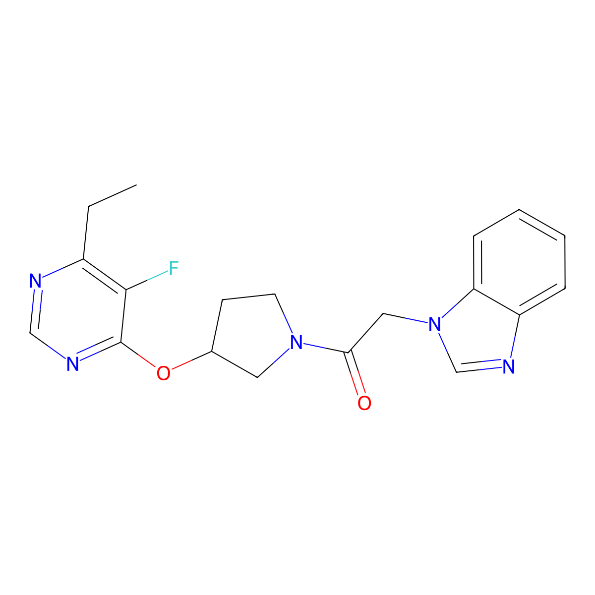 2-(1H-benzo[d]imidazol-1-yl)-1-(3-((6-ethyl-5-fluoropyrimidin-4-yl)oxy)pyrrolidin-1-yl)ethanone molecular structure, CAS 2034524-02-0