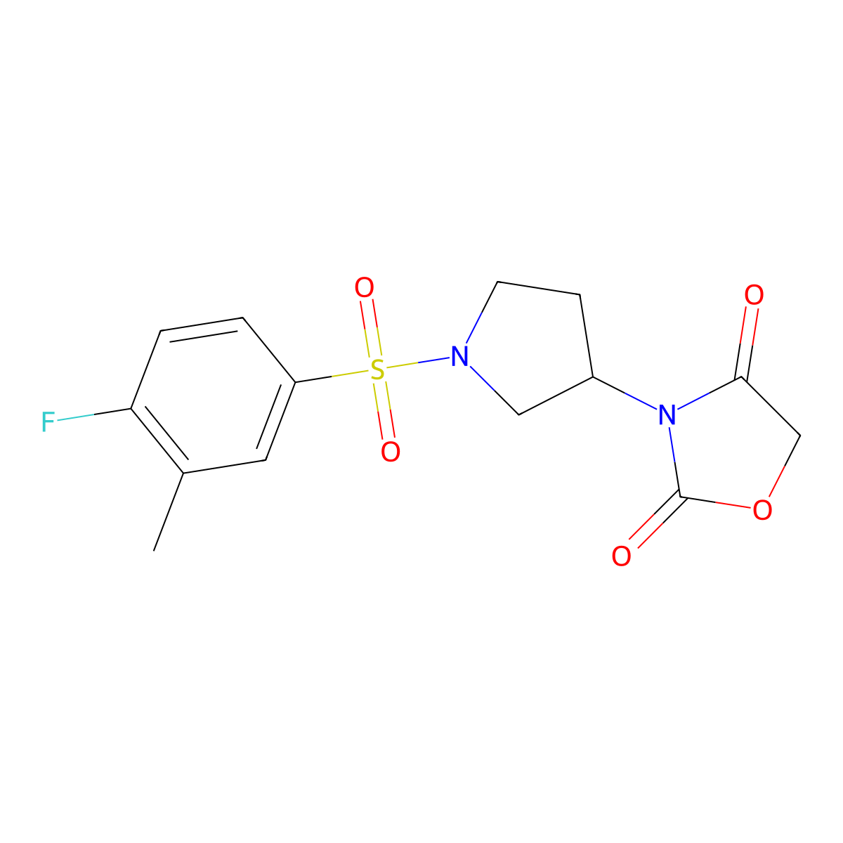 3-(1-((4-Fluoro-3-methylphenyl)sulfonyl)pyrrolidin-3-yl)oxazolidine-2,4-dione molecular structure, CAS 2034524-05-3