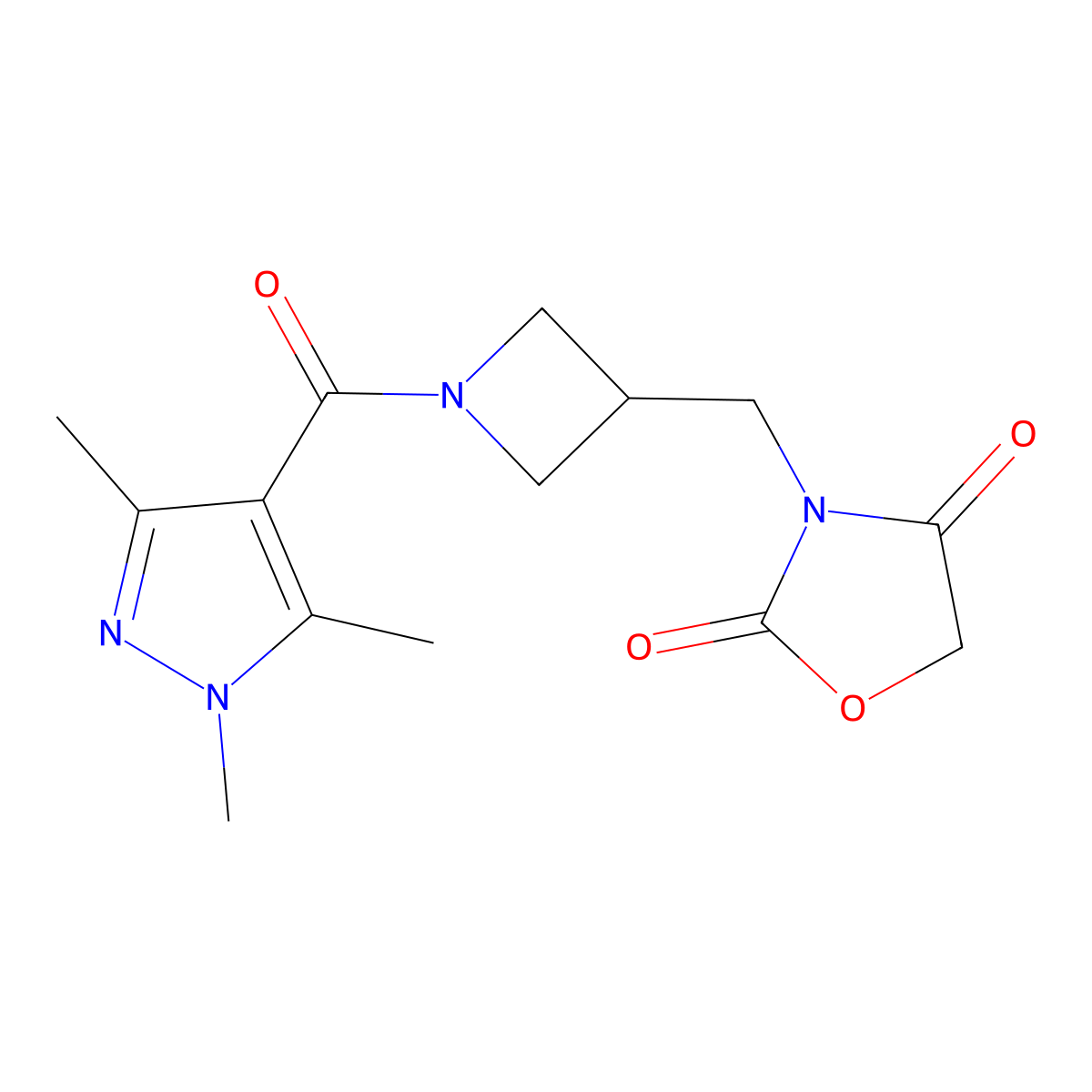 3-((1-(1,3,5-trimethyl-1H-pyrazole-4-carbonyl)azetidin-3-yl)methyl)oxazolidine-2,4-dione molecular structure, CAS 2034524-06-4