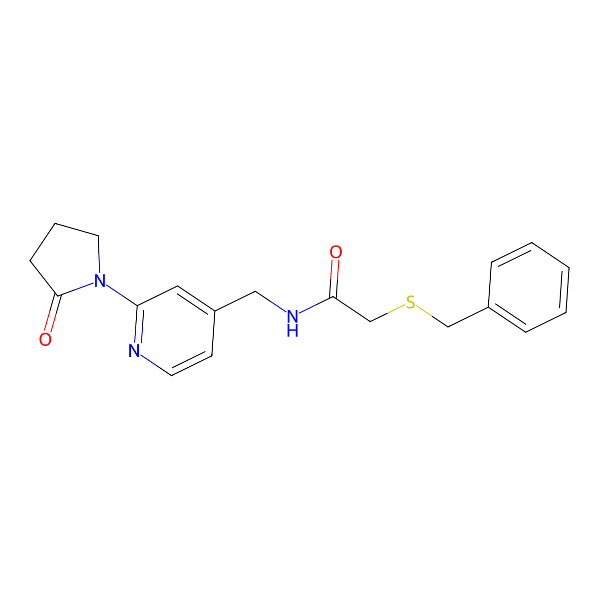 2-(benzylthio)-N-((2-(2-oxopyrrolidin-1-yl)pyridin-4-yl)methyl)acetamide molecular structure, CAS 2034524-07-5