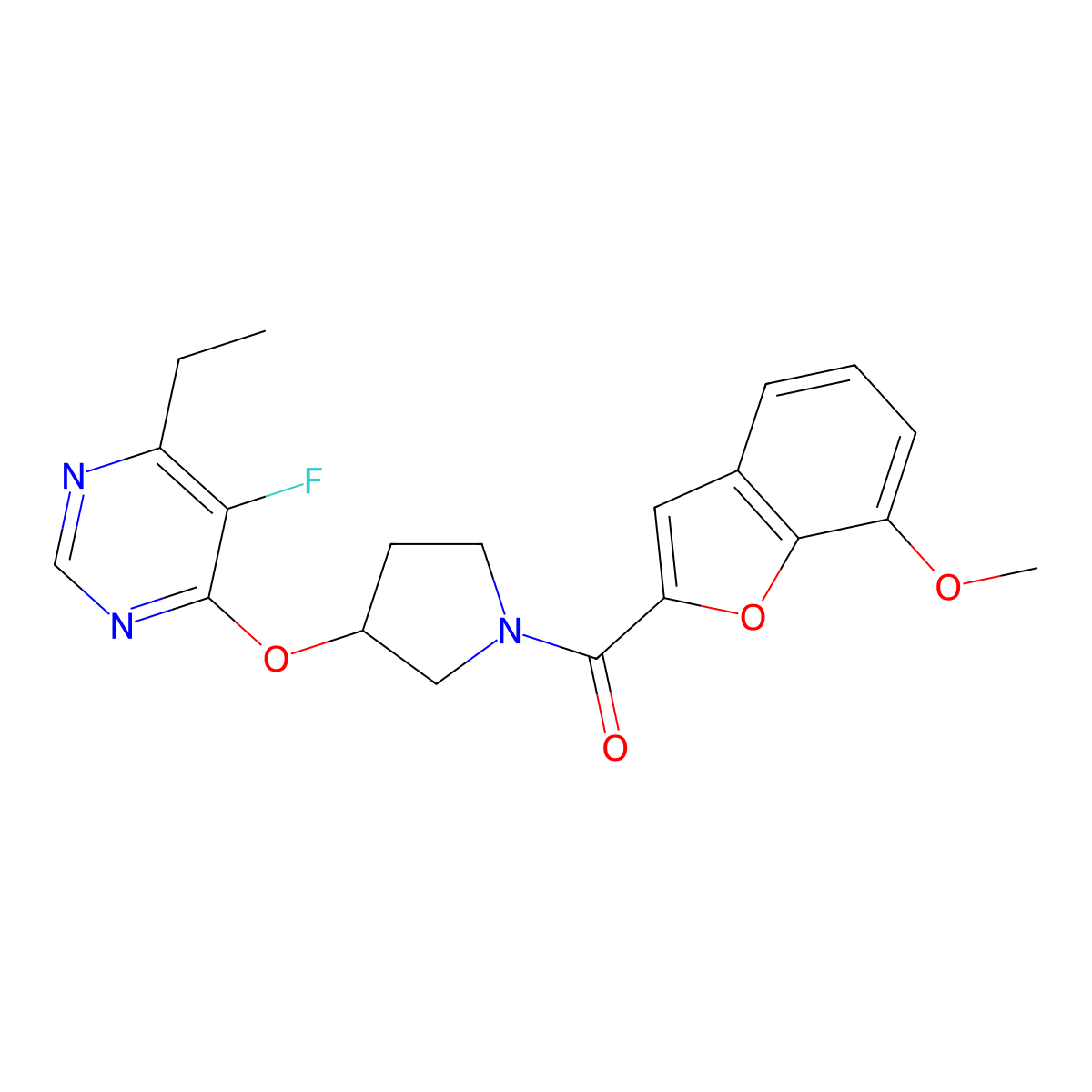 (3-((6-Ethyl-5-fluoropyrimidin-4-yl)oxy)pyrrolidin-1-yl)(7-methoxybenzofuran-2-yl)methanone molecular structure, CAS 2034524-10-0