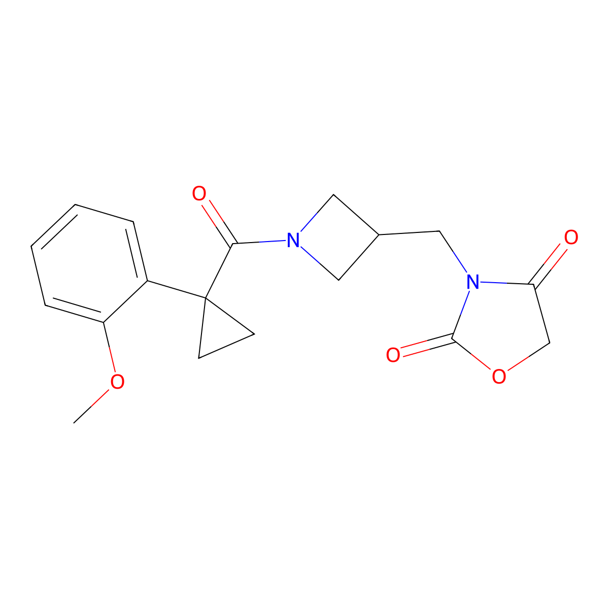 3-((1-(1-(2-Methoxyphenyl)cyclopropanecarbonyl)azetidin-3-yl)methyl)oxazolidine-2,4-dione molecular structure, CAS 2034524-16-6