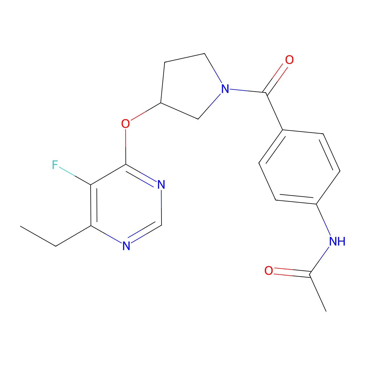 N-(4-(3-((6-ethyl-5-fluoropyrimidin-4-yl)oxy)pyrrolidine-1-carbonyl)phenyl)acetamide molecular structure, CAS 2034524-19-9