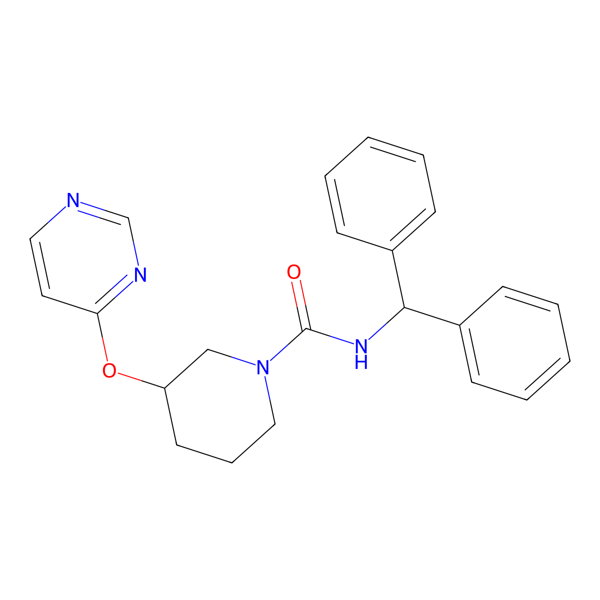 N-benzhydryl-3-(pyrimidin-4-yloxy)piperidine-1-carboxamide molecular structure, CAS 2034524-28-0