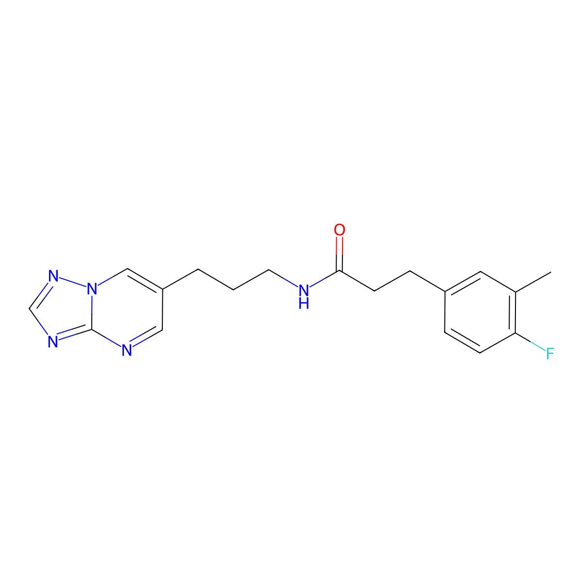 N-(3-([1,2,4]triazolo[1,5-a]pyrimidin-6-yl)propyl)-3-(4-fluoro-3-methylphenyl)propanamide molecular structure, CAS 2034524-40-6
