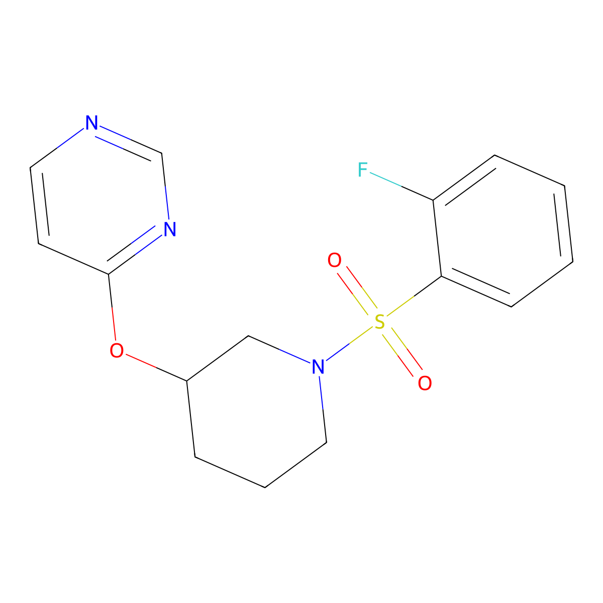 4-((1-((2-Fluorophenyl)sulfonyl)piperidin-3-yl)oxy)pyrimidine molecular structure, CAS 2034524-45-1
