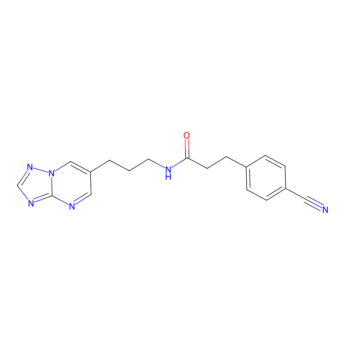 N-(3-([1,2,4]triazolo[1,5-a]pyrimidin-6-yl)propyl)-3-(4-cyanophenyl)propanamide molecular structure, CAS 2034524-48-4