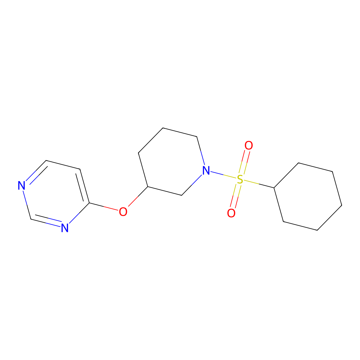 4-((1-(Cyclohexylsulfonyl)piperidin-3-yl)oxy)pyrimidine molecular structure, CAS 2034524-53-1