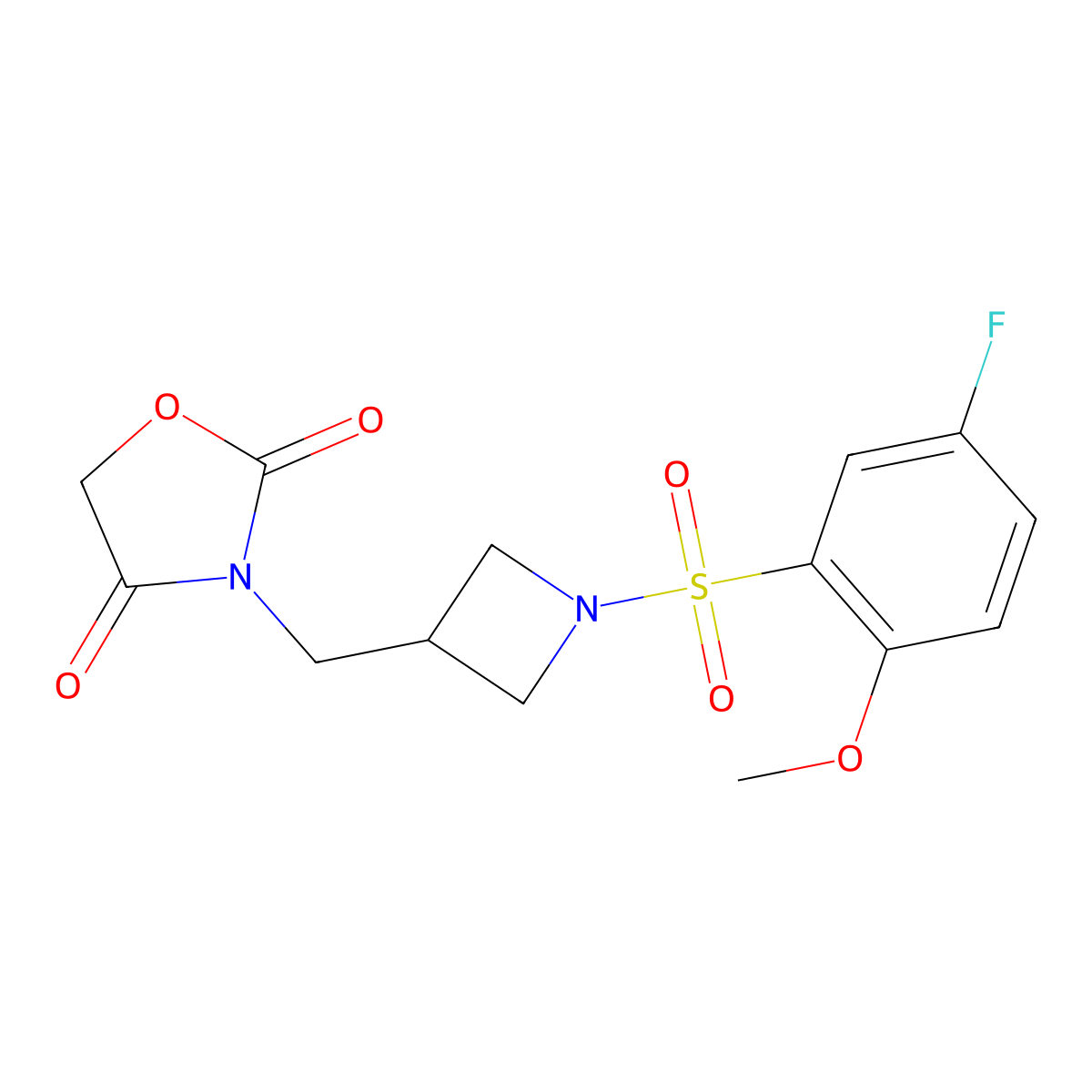 3-{[1-(5-Fluoro-2-methoxybenzenesulfonyl)azetidin-3-yl]methyl}-1,3-oxazolidine-2,4-dione molecular structure, CAS 2034524-54-2