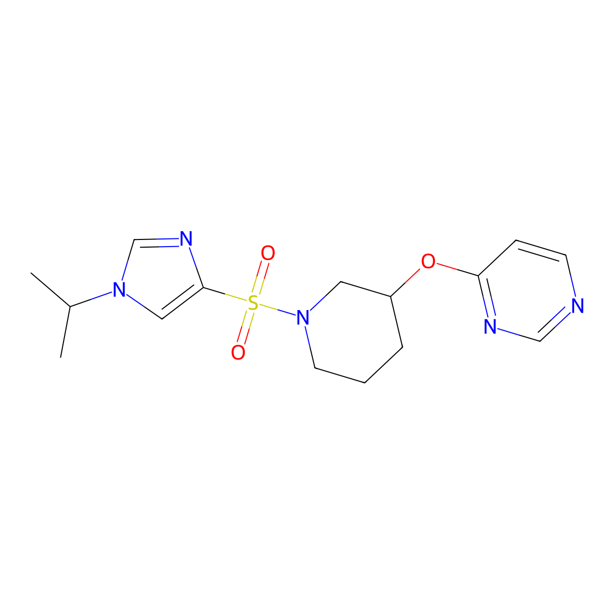 4-((1-((1-isopropyl-1H-imidazol-4-yl)sulfonyl)piperidin-3-yl)oxy)pyrimidine molecular structure, CAS 2034524-59-7