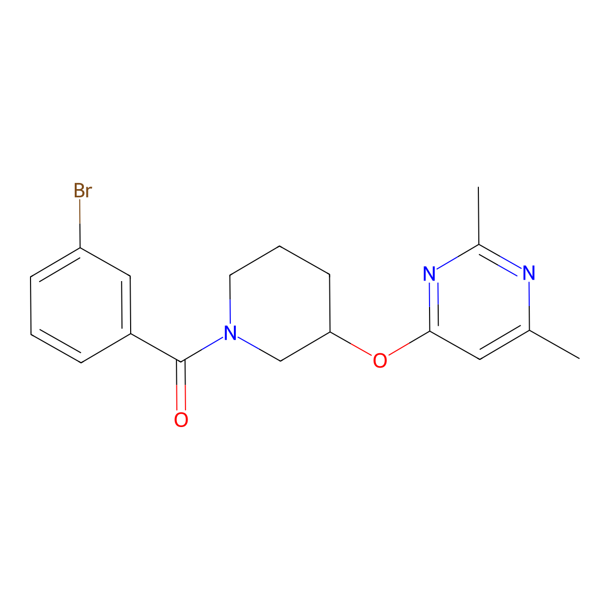 (3-Bromophenyl)(3-((2,6-dimethylpyrimidin-4-yl)oxy)piperidin-1-yl)methanone molecular structure, CAS 2034524-64-4