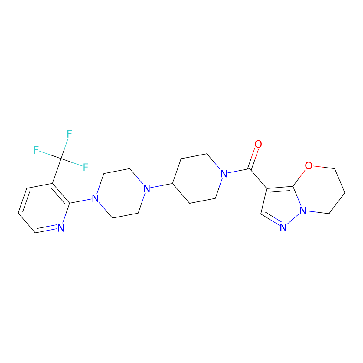 (6,7-dihydro-5H-pyrazolo[5,1-b][1,3]oxazin-3-yl)(4-(4-(3-(trifluoromethyl)pyridin-2-yl)piperazin-1-yl)piperidin-1-yl)methanone molecular structure, CAS 2034524-66-6