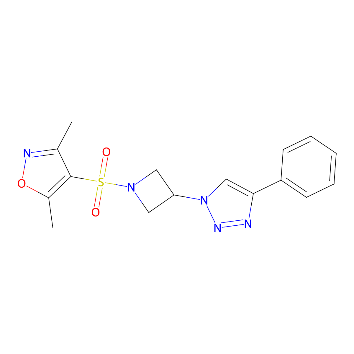 3,5-dimethyl-4-((3-(4-phenyl-1H-1,2,3-triazol-1-yl)azetidin-1-yl)sulfonyl)isoxazole molecular structure, CAS 2034524-71-3