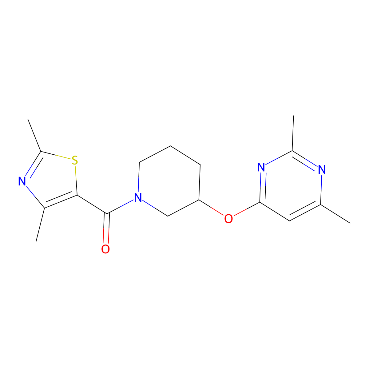 (3-((2,6-Dimethylpyrimidin-4-yl)oxy)piperidin-1-yl)(2,4-dimethylthiazol-5-yl)methanone molecular structure, CAS 2034524-73-5