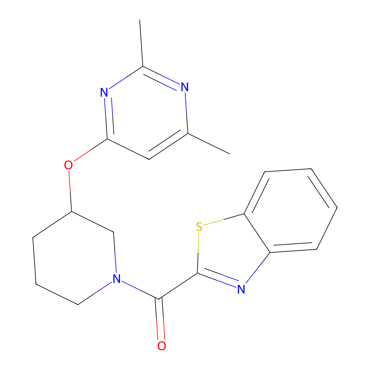 Benzo[d]thiazol-2-yl(3-((2,6-dimethylpyrimidin-4-yl)oxy)piperidin-1-yl)methanone molecular structure, CAS 2034524-80-4