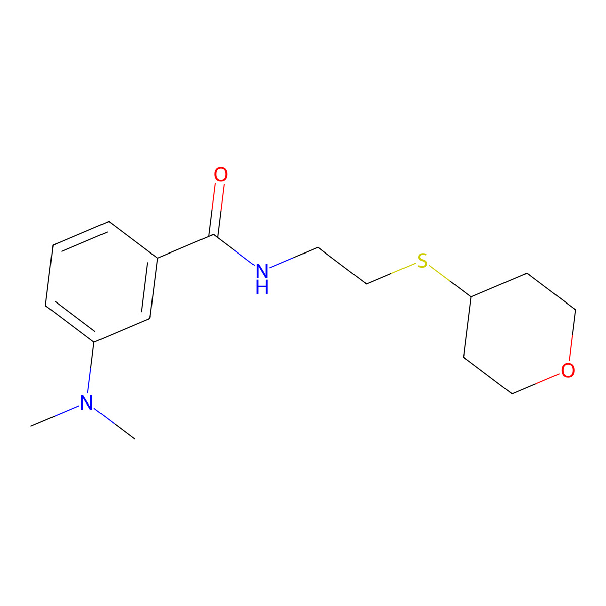 3-(dimethylamino)-N-[2-(oxan-4-ylsulfanyl)ethyl]benzamide molecular structure, CAS 2034524-83-7