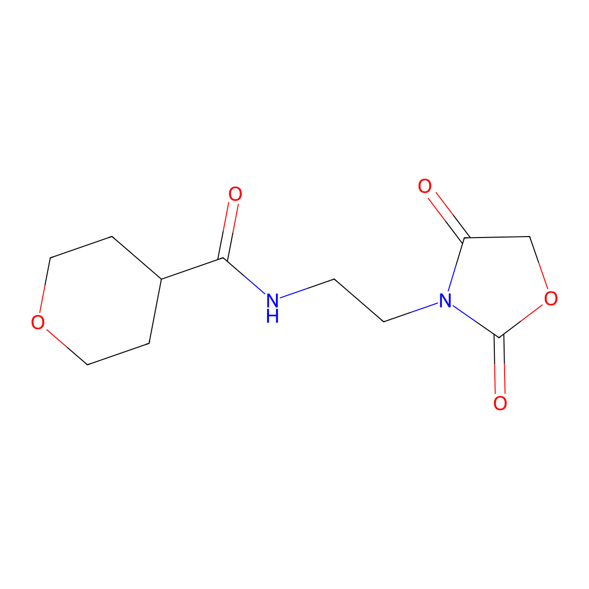 N-(2-(2,4-dioxooxazolidin-3-yl)ethyl)tetrahydro-2H-pyran-4-carboxamide molecular structure, CAS 2034524-86-0