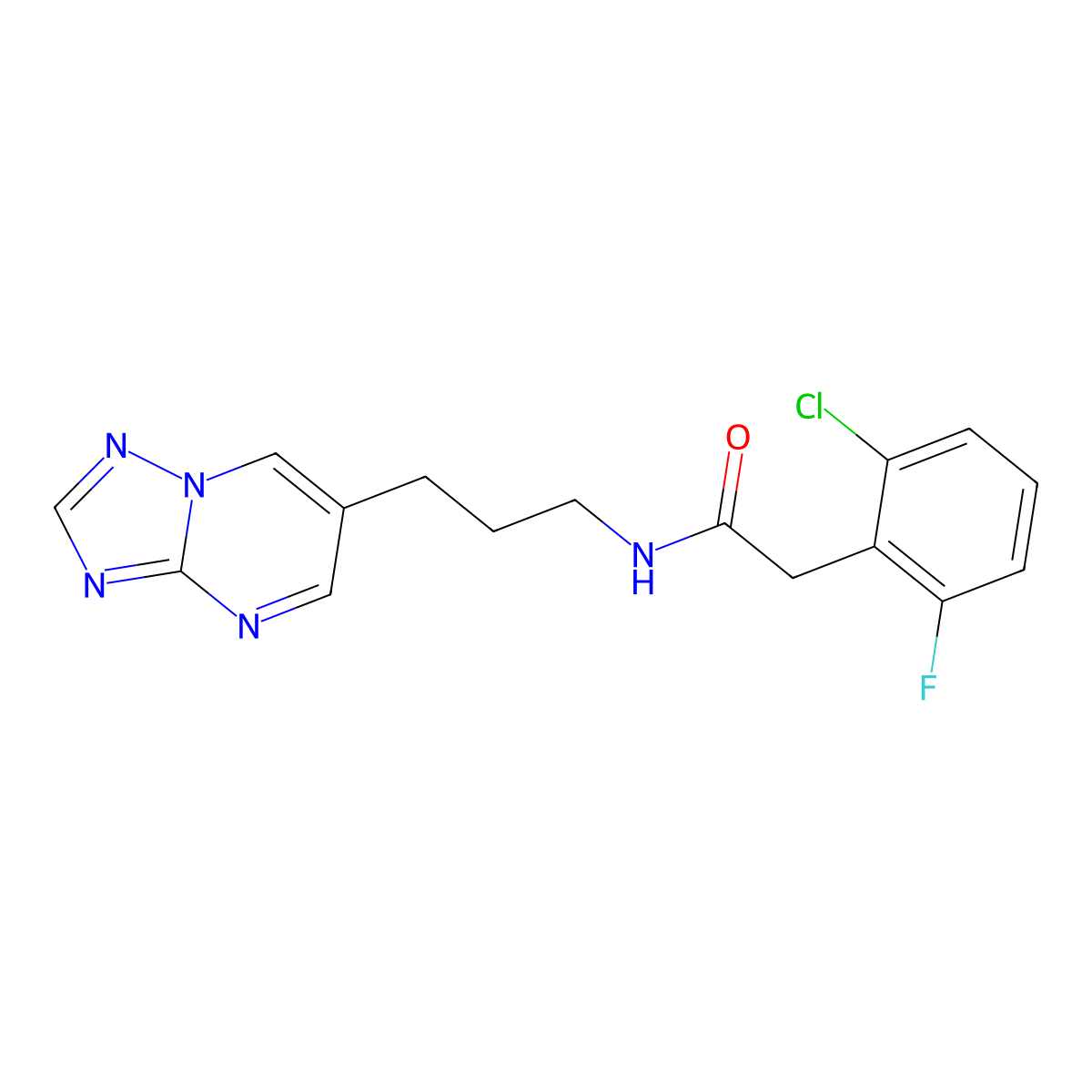 N-(3-([1,2,4]triazolo[1,5-a]pyrimidin-6-yl)propyl)-2-(2-chloro-6-fluorophenyl)acetamide molecular structure, CAS 2034524-90-6