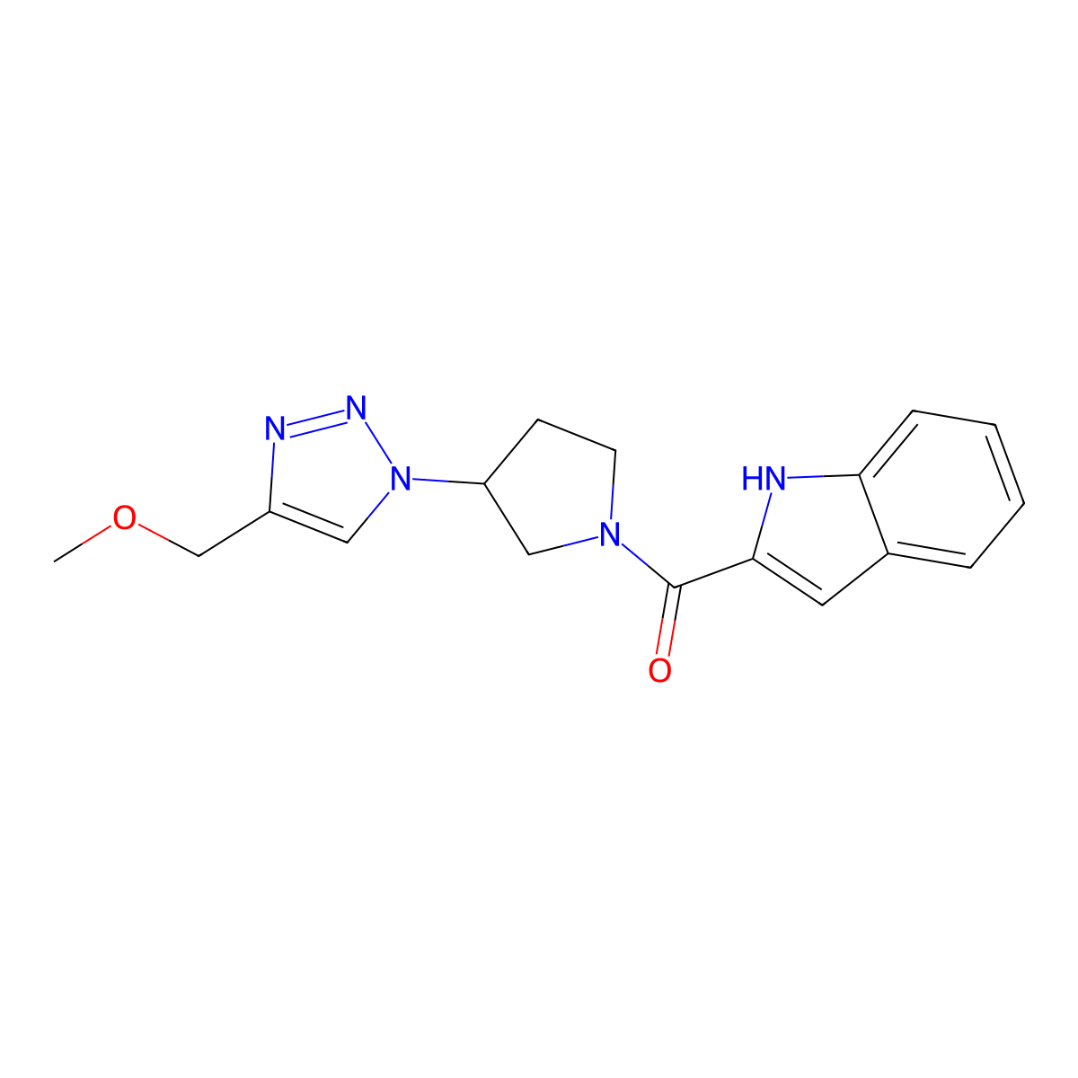2-{3-[4-(methoxymethyl)-1H-1,2,3-triazol-1-yl]pyrrolidine-1-carbonyl}-1H-indole molecular structure, CAS 2034524-91-7