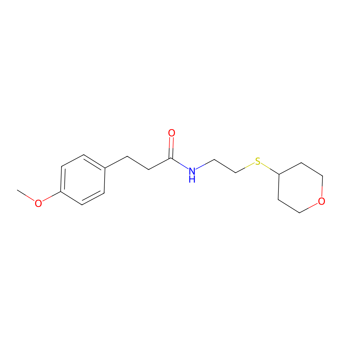 3-(4-methoxyphenyl)-N-[2-(oxan-4-ylsulfanyl)ethyl]propanamide molecular structure, CAS 2034524-92-8