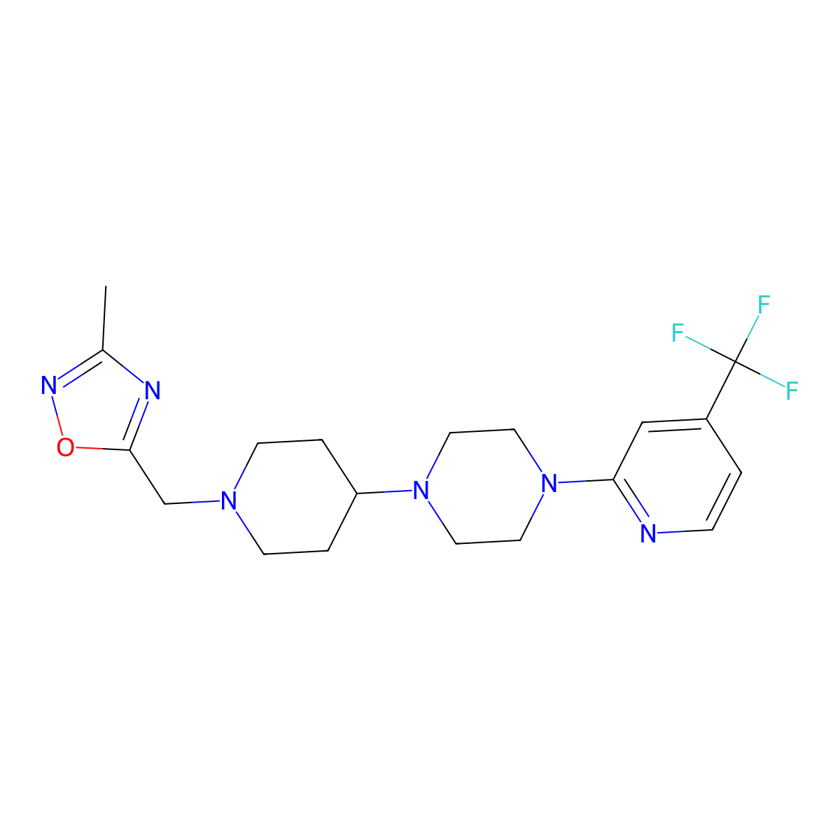 3-Methyl-5-((4-(4-(4-(trifluoromethyl)pyridin-2-yl)piperazin-1-yl)piperidin-1-yl)methyl)-1,2,4-oxadiazole molecular structure, CAS 2034524-93-9