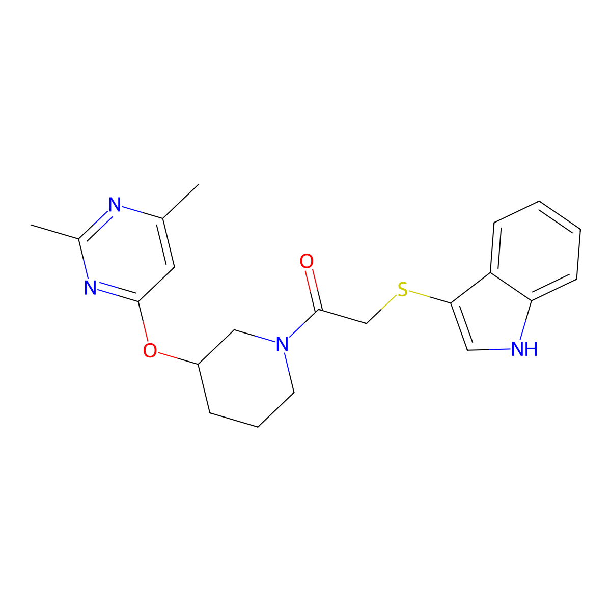 1-{3-[(2,6-dimethylpyrimidin-4-yl)oxy]piperidin-1-yl}-2-(1H-indol-3-ylsulfanyl)ethan-1-one molecular structure, CAS 2034524-95-1