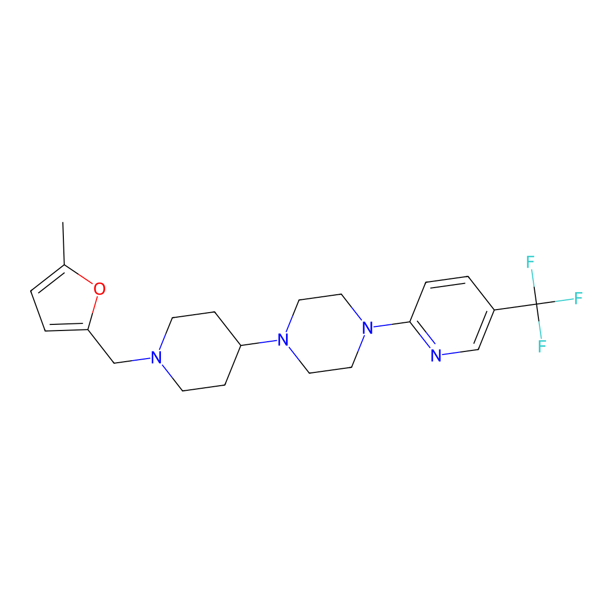 1-{1-[(5-Methylfuran-2-yl)methyl]piperidin-4-yl}-4-[5-(trifluoromethyl)pyridin-2-yl]piperazine molecular structure, CAS 2034524-98-4