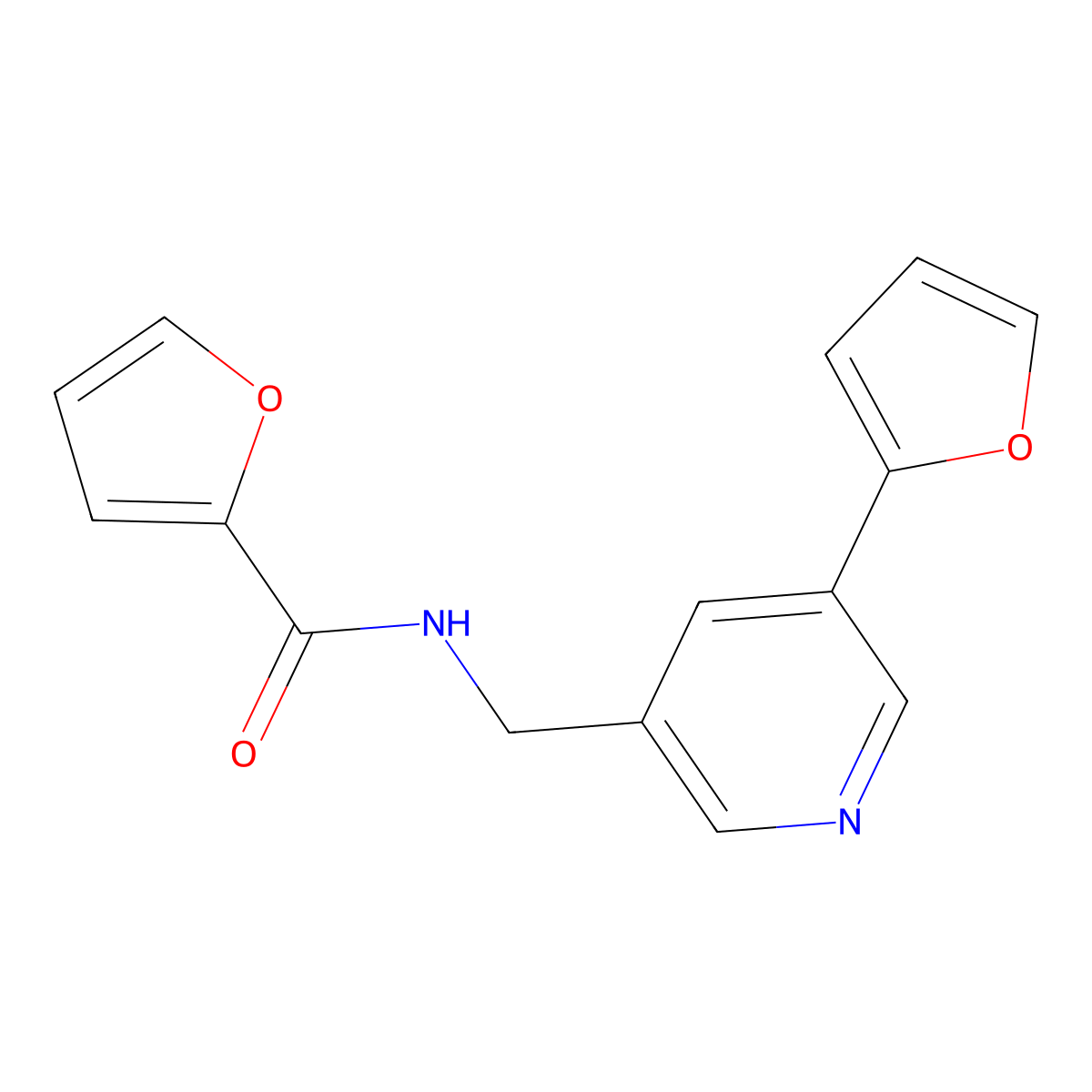 N-((5-(furan-2-yl)pyridin-3-yl)methyl)furan-2-carboxamide molecular structure, CAS 2034525-06-7