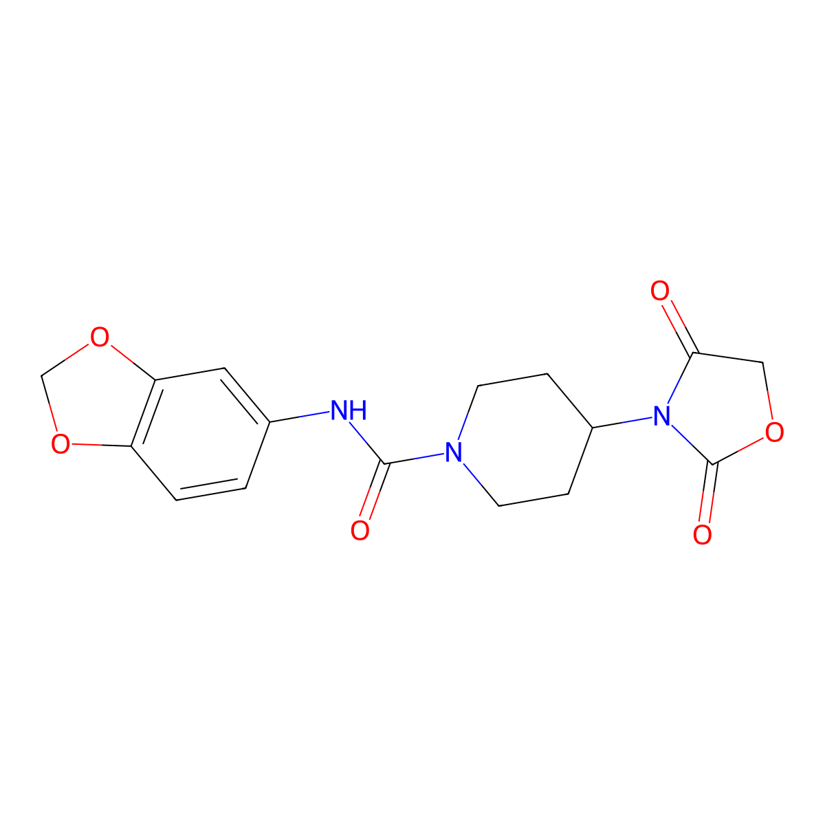 N-(benzo[d][1,3]dioxol-5-yl)-4-(2,4-dioxooxazolidin-3-yl)piperidine-1-carboxamide molecular structure, CAS 2034525-10-3