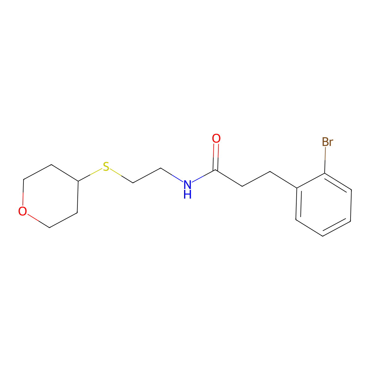 3-(2-bromophenyl)-N-[2-(oxan-4-ylsulfanyl)ethyl]propanamide molecular structure, CAS 2034525-11-4
