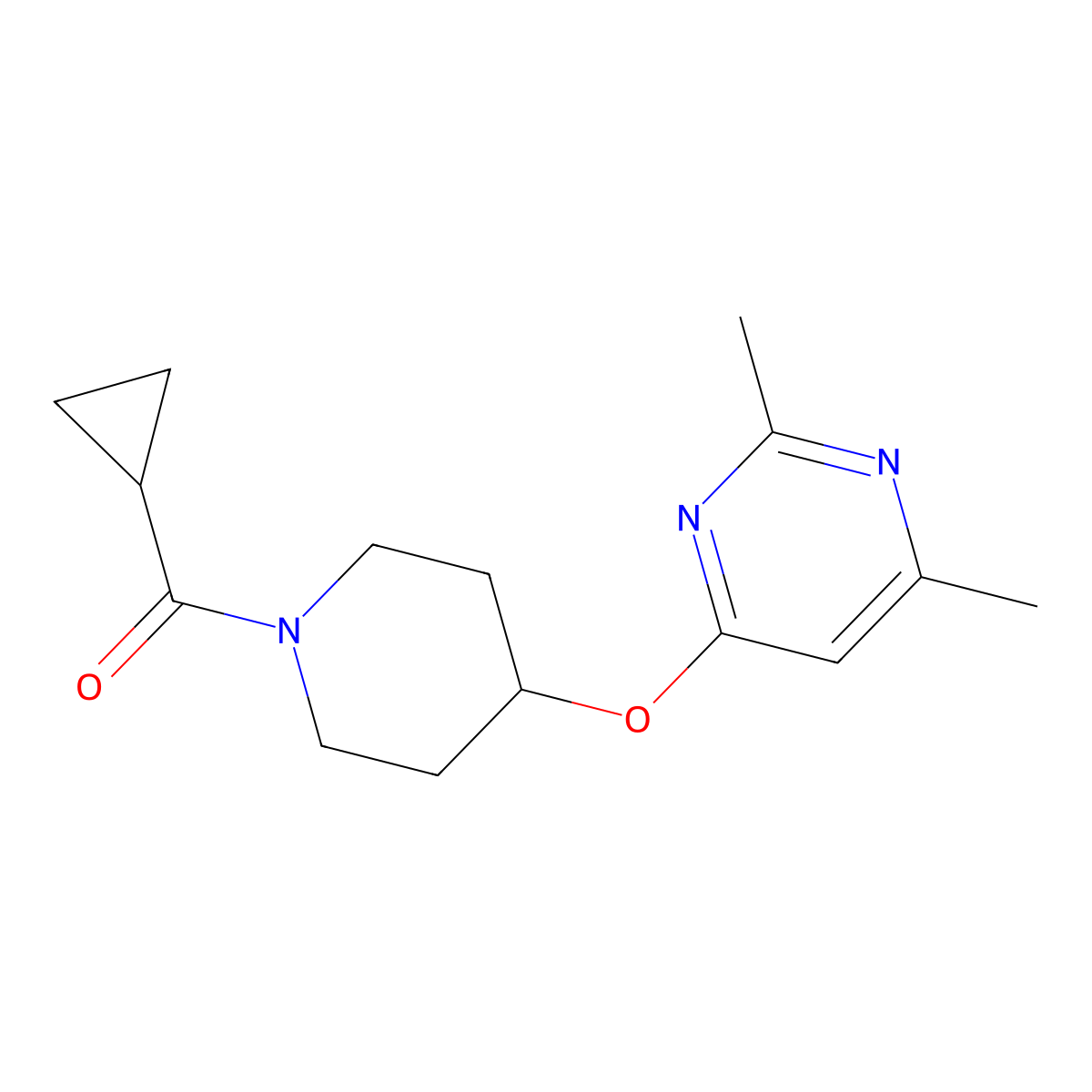 Cyclopropyl(4-((2,6-dimethylpyrimidin-4-yl)oxy)piperidin-1-yl)methanone molecular structure, CAS 2034525-12-5