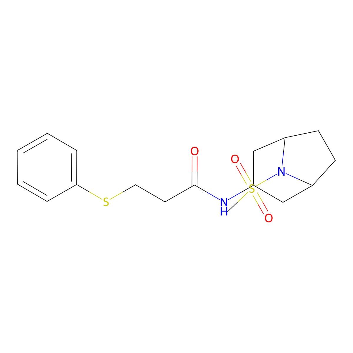 N-(8-(methylsulfonyl)-8-azabicyclo[3.2.1]octan-3-yl)-3-(phenylthio)propanamide molecular structure, CAS 2034525-13-6