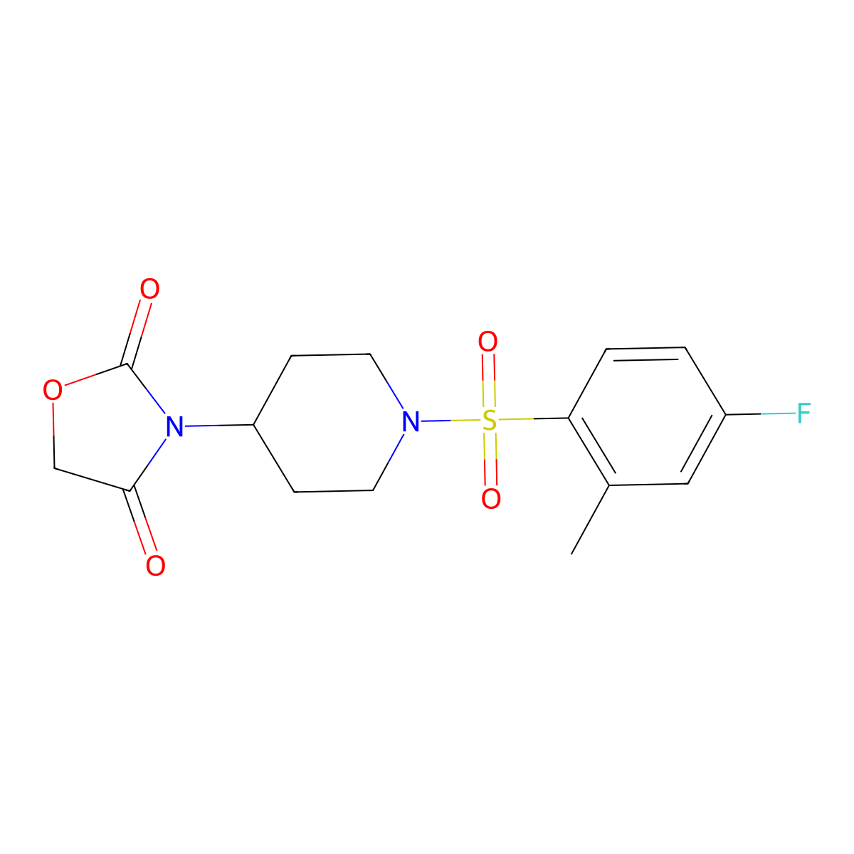 3-(1-((4-Fluoro-2-methylphenyl)sulfonyl)piperidin-4-yl)oxazolidine-2,4-dione molecular structure, CAS 2034525-15-8