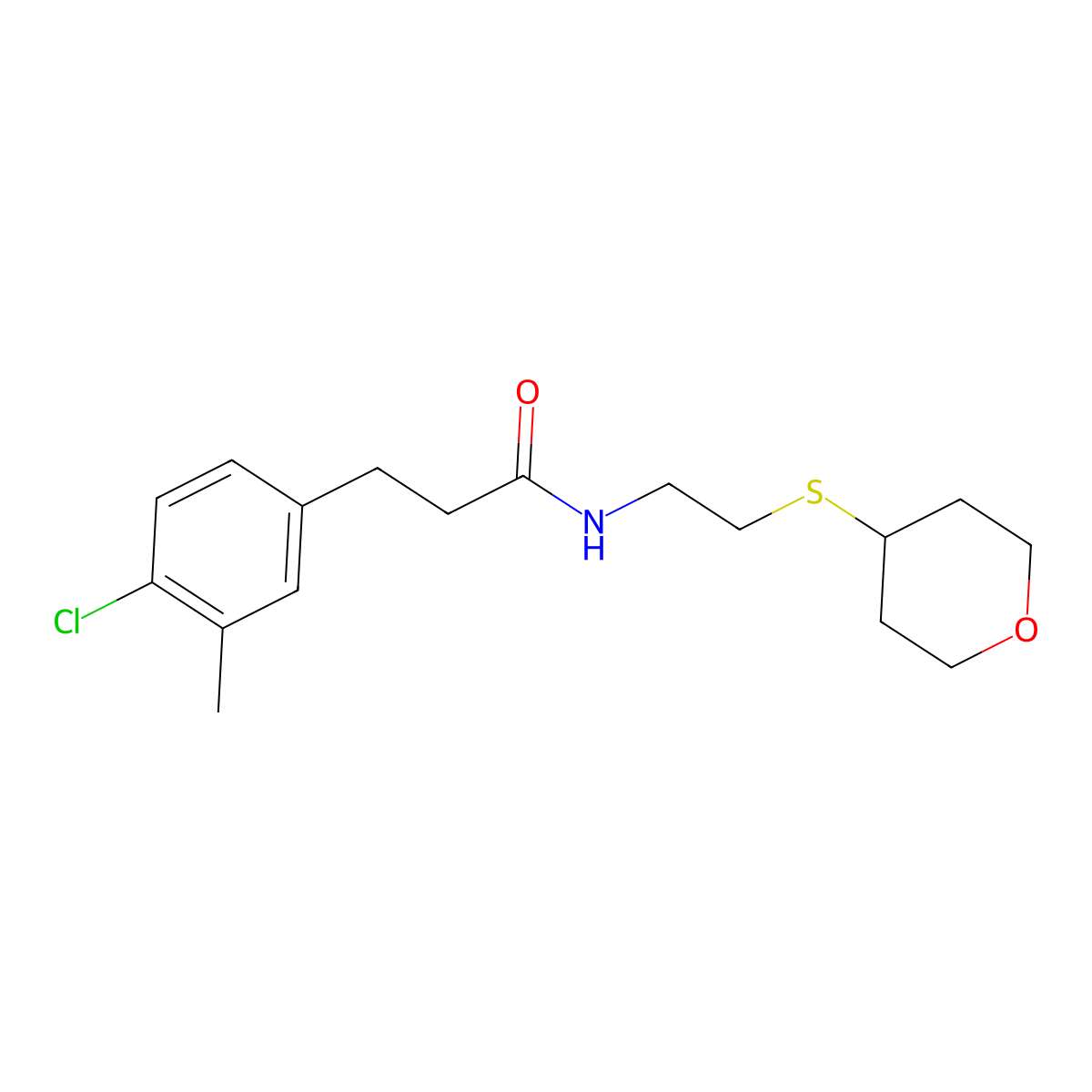 3-(4-chloro-3-methylphenyl)-N-[2-(oxan-4-ylsulfanyl)ethyl]propanamide molecular structure, CAS 2034525-18-1