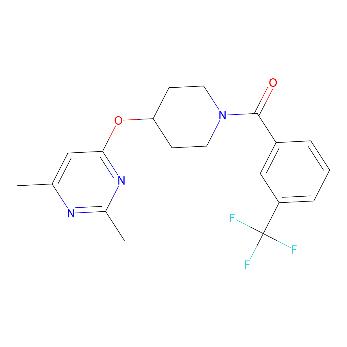 (4-((2,6-Dimethylpyrimidin-4-yl)oxy)piperidin-1-yl)(3-(trifluoromethyl)phenyl)methanone molecular structure, CAS 2034525-19-2