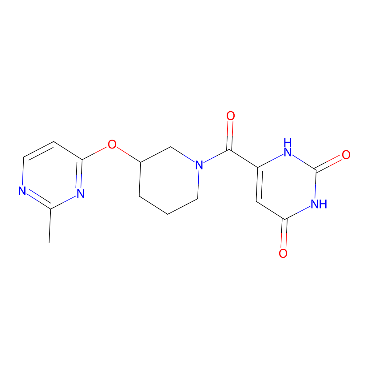 6-(3-((2-methylpyrimidin-4-yl)oxy)piperidine-1-carbonyl)pyrimidine-2,4(1H,3H)-dione molecular structure, CAS 2034525-29-4