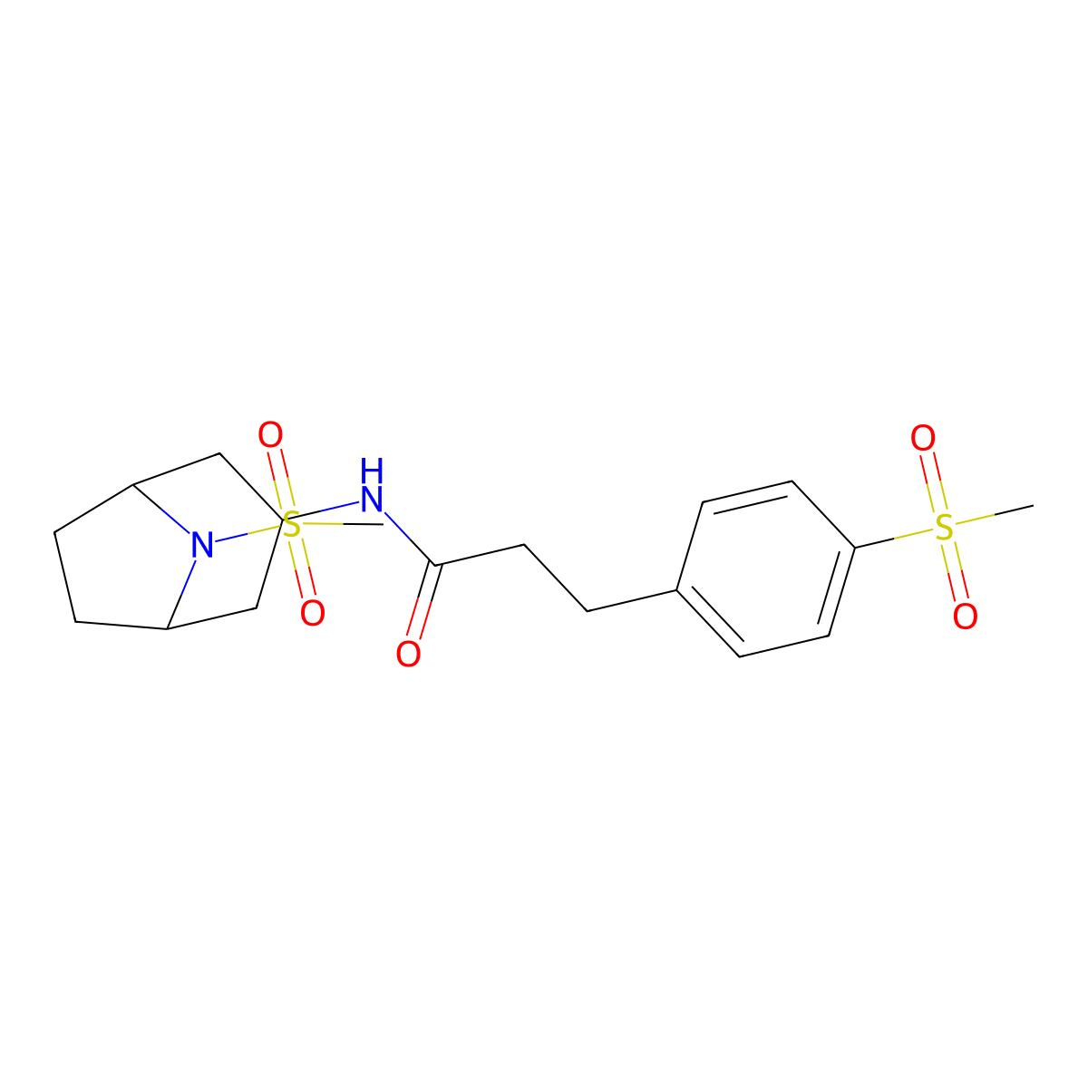N-(8-(methylsulfonyl)-8-azabicyclo[3.2.1]octan-3-yl)-3-(4-(methylsulfonyl)phenyl)propanamide molecular structure, CAS 2034525-30-7