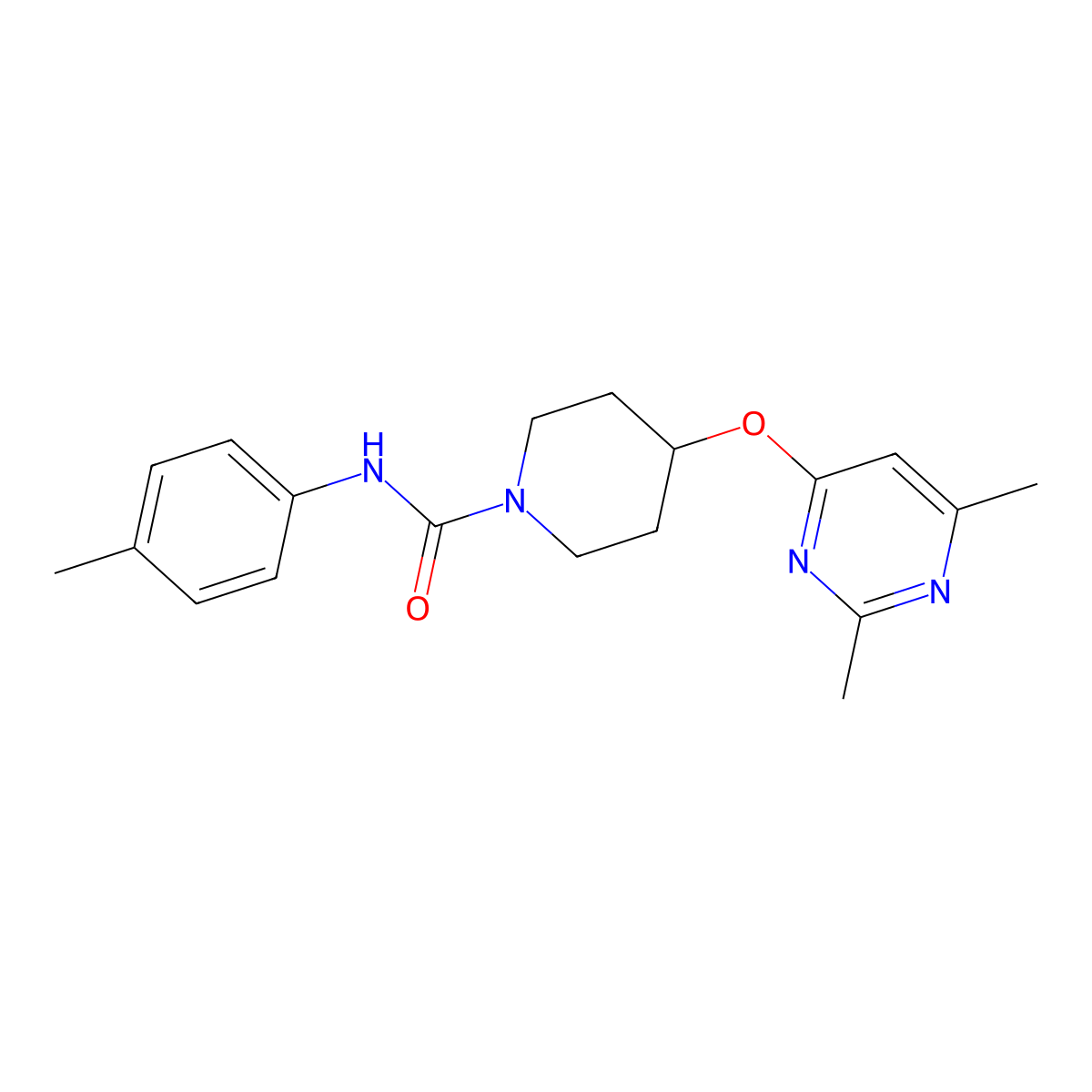 4-((2,6-dimethylpyrimidin-4-yl)oxy)-N-(p-tolyl)piperidine-1-carboxamide molecular structure, CAS 2034525-31-8