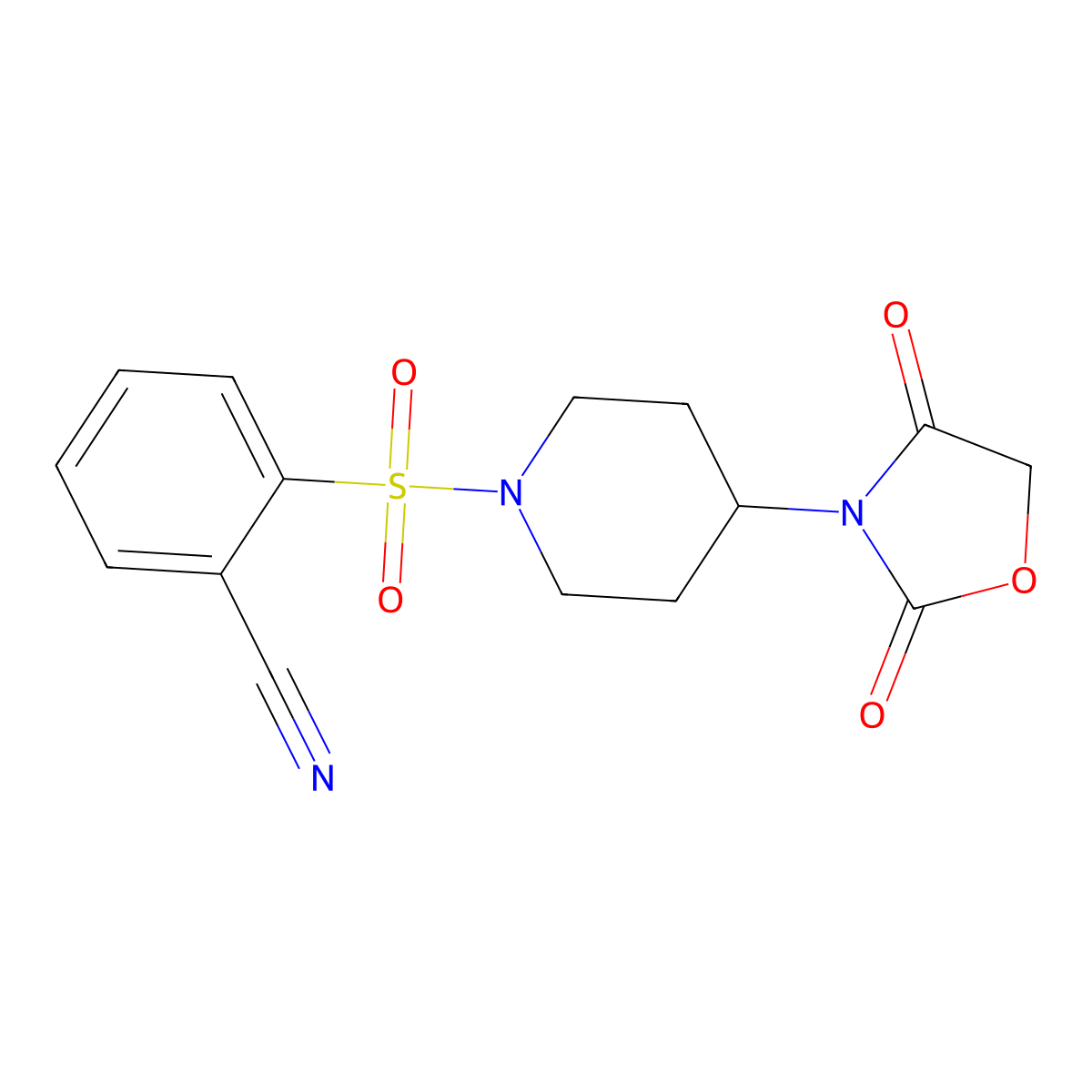2-((4-(2,4-Dioxooxazolidin-3-yl)piperidin-1-yl)sulfonyl)benzonitrile molecular structure, CAS 2034525-32-9