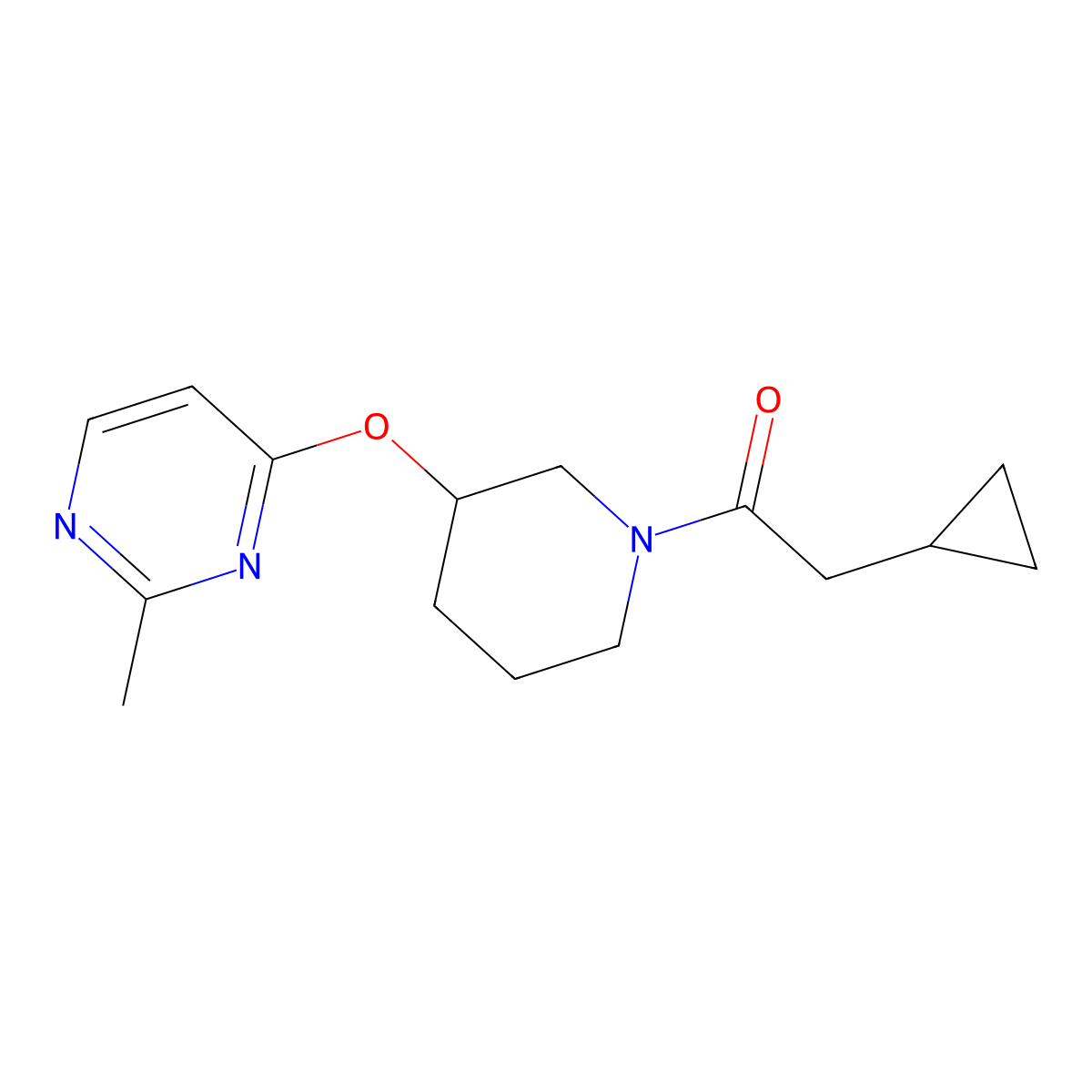 2-Cyclopropyl-1-(3-((2-methylpyrimidin-4-yl)oxy)piperidin-1-yl)ethanone molecular structure, CAS 2034525-35-2