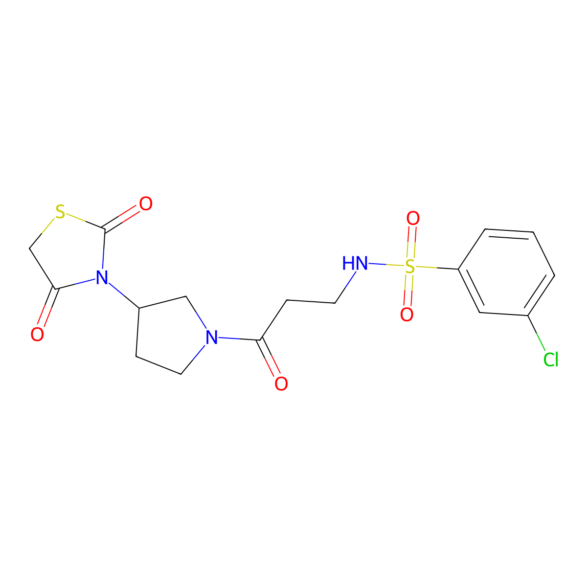 3-chloro-N-(3-(3-(2,4-dioxothiazolidin-3-yl)pyrrolidin-1-yl)-3-oxopropyl)benzenesulfonamide molecular structure, CAS 2034525-39-6