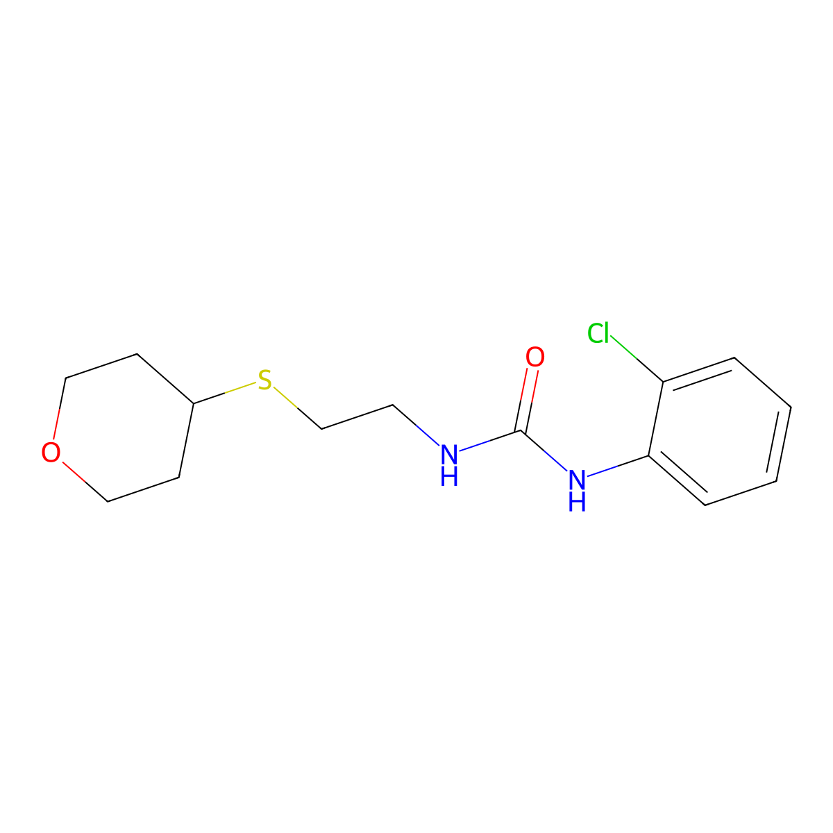 1-(2-chlorophenyl)-3-(2-((tetrahydro-2H-pyran-4-yl)thio)ethyl)urea molecular structure, CAS 2034525-44-3