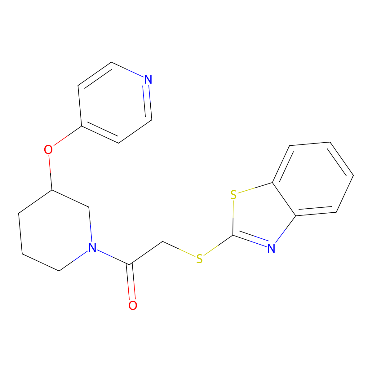2-(Benzo[d]thiazol-2-ylthio)-1-(3-(pyridin-4-yloxy)piperidin-1-yl)ethanone molecular structure, CAS 2034525-48-7