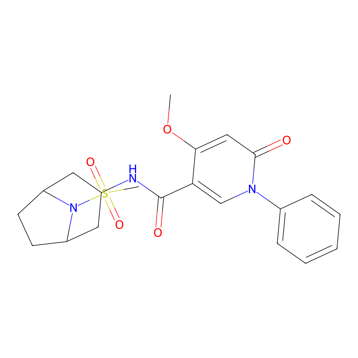 4-methoxy-N-(8-(methylsulfonyl)-8-azabicyclo[3.2.1]octan-3-yl)-6-oxo-1-phenyl-1,6-dihydropyridine-3-carboxamide molecular structure, CAS 2034525-59-0