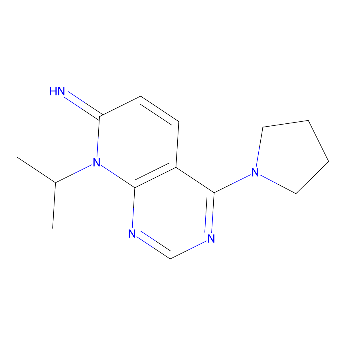 8-isopropyl-4-(pyrrolidin-1-yl)pyrido[2,3-d]pyrimidin-7(8H)-imine molecular structure, CAS 2034525-65-8