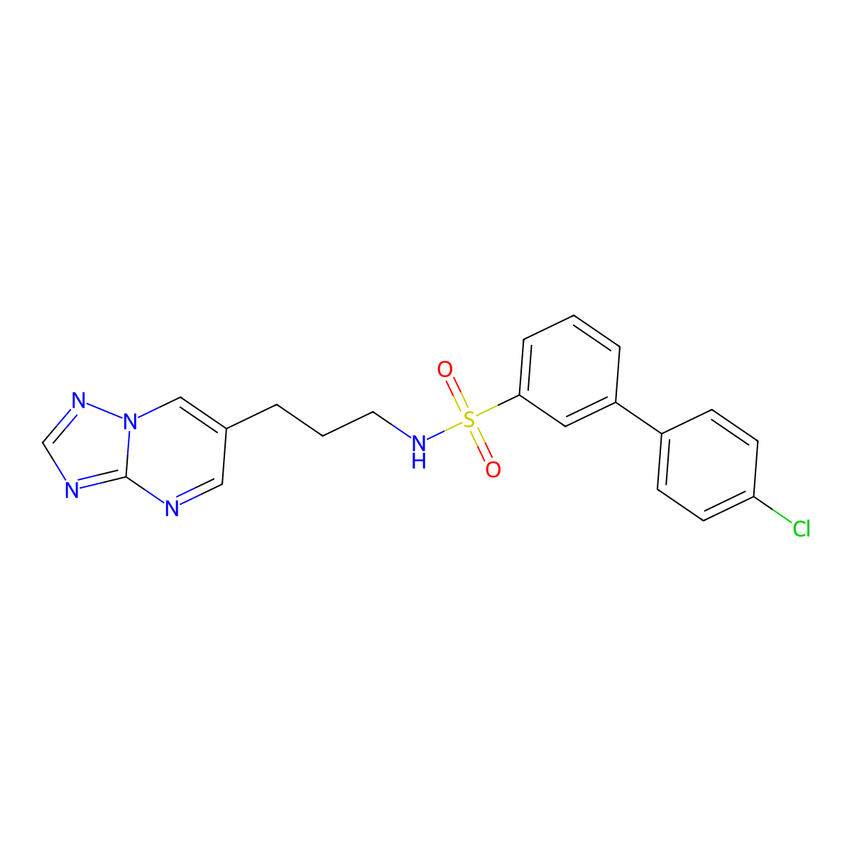 N-(3-([1,2,4]triazolo[1,5-a]pyrimidin-6-yl)propyl)-4'-chloro-[1,1'-biphenyl]-3-sulfonamide molecular structure, CAS 2034525-66-9